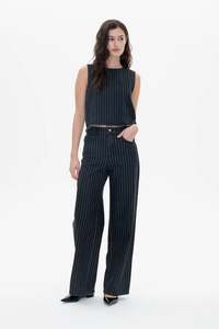 Madine Top | Black Pinstripe Denim