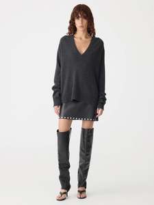 Sale Trial: Low V-Neck Slouch Knit | Dark Charcoal