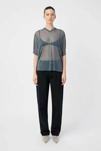 Enigma V Neck Sheer Tee | Charcoal