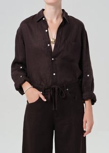 Kayla Shrunken Linen Shirt | Chocolate