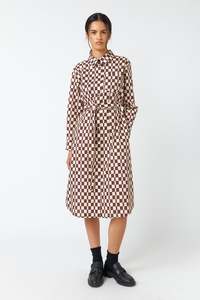 Checkers Shirt Dress | Brown Ivory
