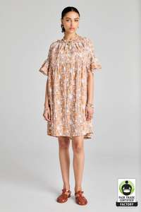 Theia Smocked Mini Dress | Pink Multi/White