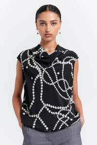 Runaway Pearls Cowl Top | Black
