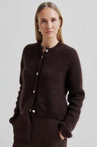 Andrea Knit Rib LS Cardi | Chocolate Plum