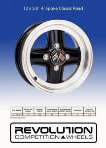 12 Inch Wheels: Revolution 12 x 5.0 4 spoke 4x101.6 ET16 - 2 only sold as a pair