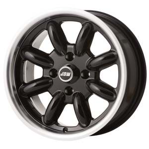 15 Inch Wheels: JBW 15 x 7.0 minilight 4x108 et0 Black Metal Polished Lip (sold as set 4)
