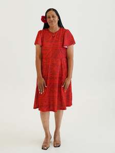 Womens Dresses Puletasi: TIMENA RED ILA KEYHOLE MIDI DRESS