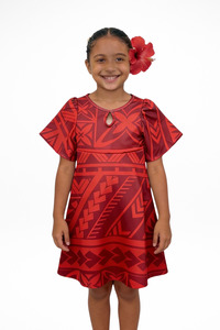 TIMENA RED ILA KEYHOLE GIRLS DRESS