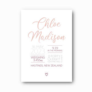 Script Birth Print: A Personalised Baby Birth Print (Printable File)