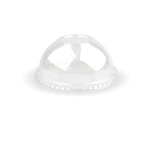 BioPak 390-650ml / 12-22oz 90mm Clear PLA Dome Lid For Paper Cold Cups