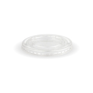 Cold Cup Lids: BioPak 390-650/12-22oz 90mm PET Paper Cold Cup Clear Flat Lid