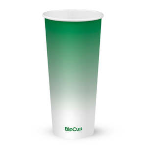 Green Paper Cold Biocups: BioPak 700ml / 24oz (90mm) Cold Paper BioCups - green fade