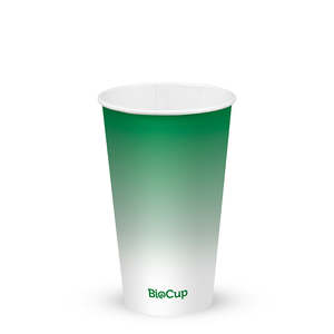 Green Paper Cold Biocups: BioPak 500ml / 16oz (90mm) Cold Paper BioCups - green fade