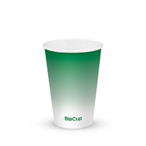 Green Paper Cold Biocups: BioPak 420ml / 14oz (90mm) Cold Paper BioCups - green fade