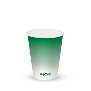 Green Paper Cold Biocups: BioPak 360ml / 12oz (90mm) Cold Paper BioCups - green fade