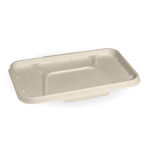 Biocane Rectangular Containers: BioPak 4 Compartment Sugarcane Fibre Takeaway Base Lid - Natural