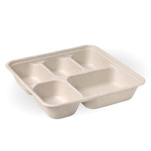 Biocane Rectangular Containers: BioPak 5-compartment Large Sugarcane Fibre Takeaway Base