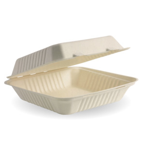 BioPak 9x9x3" Nautral Clamshell Made from Sugarcane Fibre - Home Compostable
