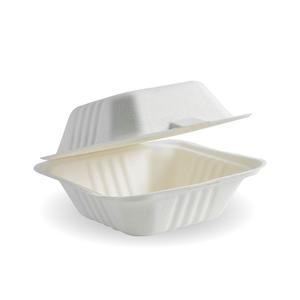 BioPak 6x6x3" White Clamshell Made from Sugarcane Fibre - Home Compostable