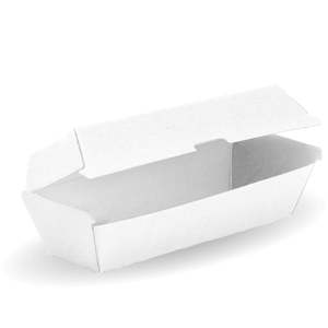 Bioboard Clamshells: BioPak Hot Dog BioBoard Box White