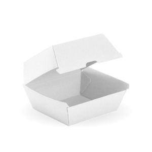 Bioboard Clamshells: BioPak Disposable Large White Hamburger Box - Made from Paperboard