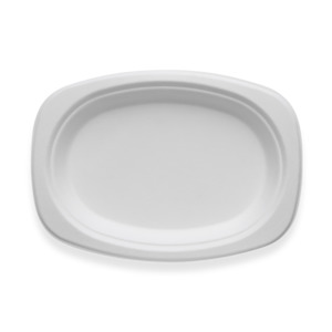 BioPak 23x16cm/ 9.2x6.5" Rectangular Oval Plant Fibre Plate - No Added PFAS