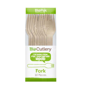 Picnics Parties: BioPak 10 Pack  16cm Wooden Fork