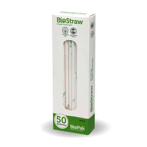 Picnics Parties: BioPak 50 Pack  6mm White Regular Straws