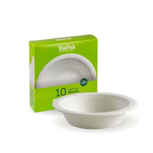 Picnics Parties: BioPak 10 Pack 500ml White BioBowls In Paper Packaging