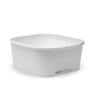 Square Paper Containers: BioPak 1,400ml White BioBoard Square Takeaway Base