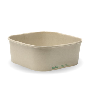 Square Paper Containers: BioPak 1,200ml Kraft BioBoard Square Takeaway Base