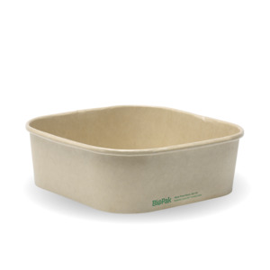 Square Paper Containers: BioPak 1,000ml Kraft BioBoard Square Takeaway Base