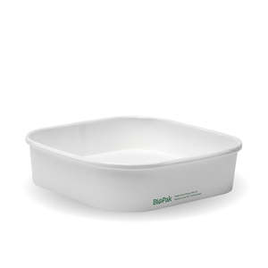 Square Paper Containers: BioPak 750ml White BioBoard Square Takeaway Base