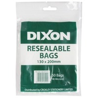 Products: Dixon zip lock bags 130 x 200mm pack 50