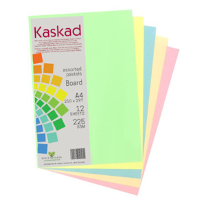 Craft Paper: Kaskad A4 Coloured Board 225gsm 12 Pack