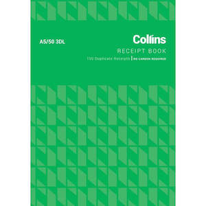 Stationery Account Books: Receipt Book Collins A5/50 3Dl 50Lf Ncr