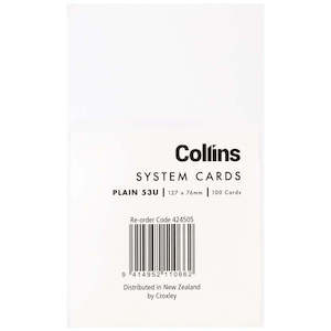 Stationery Filing Filing Accessories: Collins System Card Plain 53U 127x76mm Pack 100