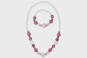 PP Sparkly Pink and Pearl Beaded Necklace and Bracelet Set