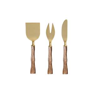 Gifts For Her: Gold Wood Cheese Knives - Set of 3