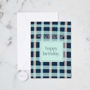 Happy Birthday: HB BLUE GINGHAM GREETING CARD