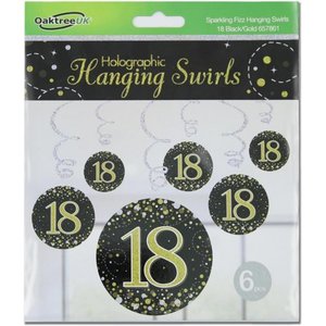Partyware: Hanging Swirl SPARKLING FIZZ 18th Black/Gold #APOT657861