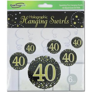 Partyware: Hanging Swirl SPARKLING FIZZ 40th Black/Gold #APOT657908
