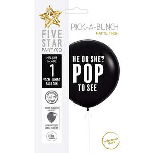90cm Latex Printed: 90cm Latex Gender Reveal He or She? Pop to See! ... Black pack of 1 #FS79620902