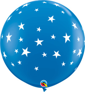 90cm Latex Printed: 90cm Round Dark Blue Contempo Stars White Print #88282 - Pack of 2