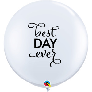 90cm Latex Printed: 90cm Round White SIMPLY Best day Ever #88201 - Pack of 2