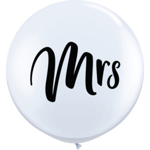 90cm Latex Printed: 90cm Round Mrs Wedding White Latex #57438 - Pack of 2