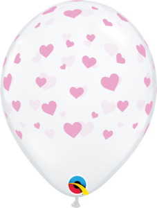Printed Latex Love: 28cm Round Diamond Clear Random Hearts Light Pink Print #16833 - Pack of 50