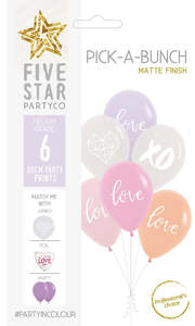 Printed Latex Love: 30cm Pick A Bunch LOVE, Pink, Lilac, Clear- pack of 6 #750024