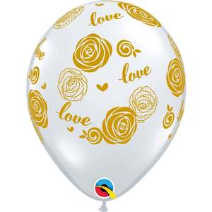Printed Latex Love: 28cm Round Diamond Clear Love Roses #55248 - Pack of 50