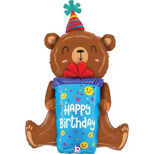 Animals: 34" Foil Shape BIRTHDAY Smiley Bear #25360 - Each (pkgd)